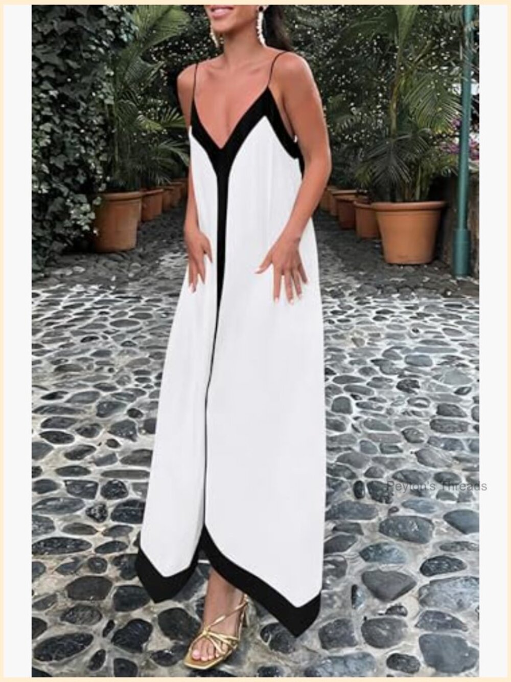V Neck Spaghetti Strap Maxi Dress Sleeveless Flowy A-Line with Pockets - Picture 2 of 7